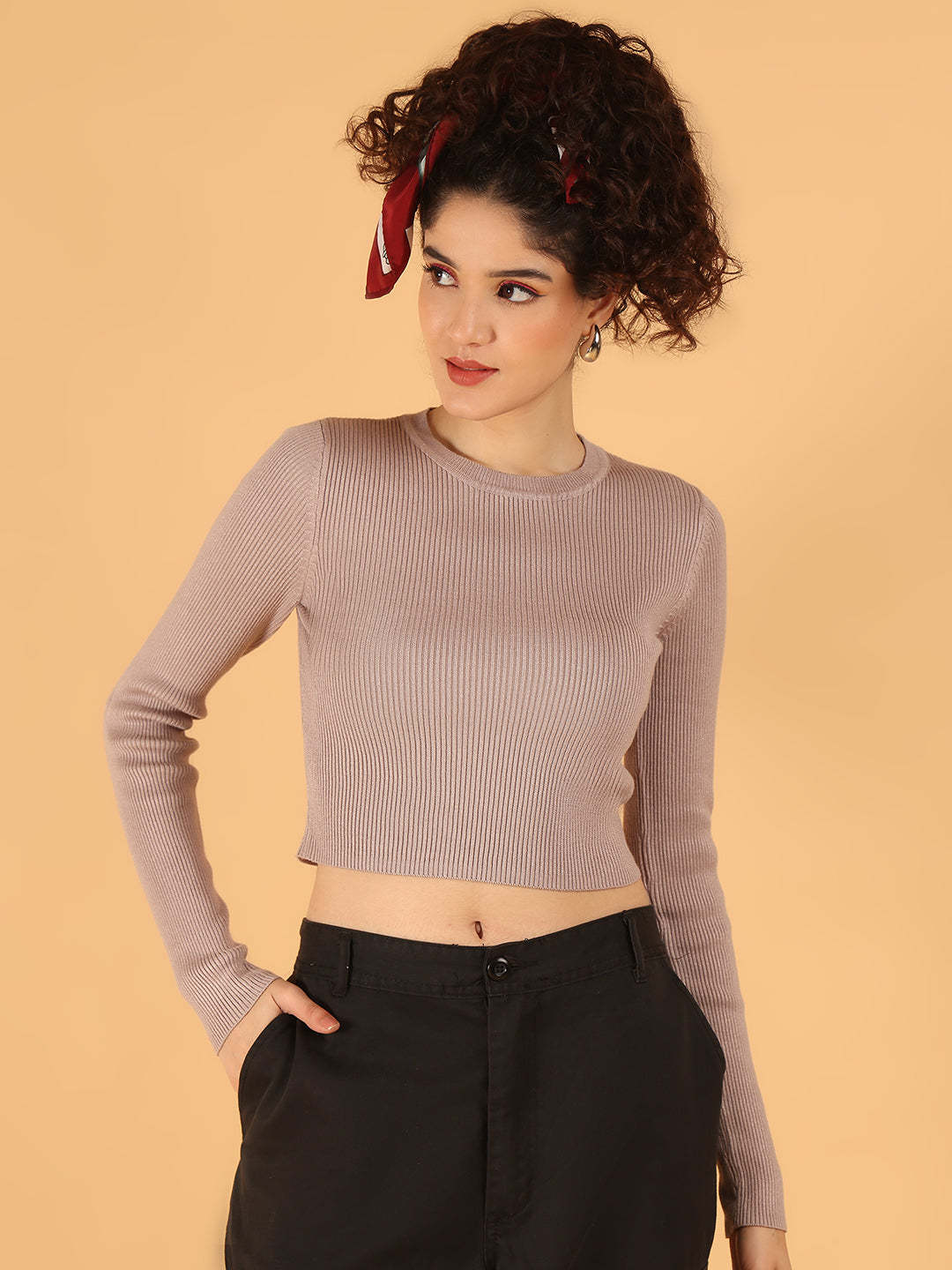 Women Cedar Ribbed Stretchable Knit Sweater