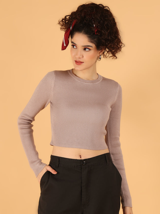 Women Cedar Ribbed Stretchable Knit Sweater