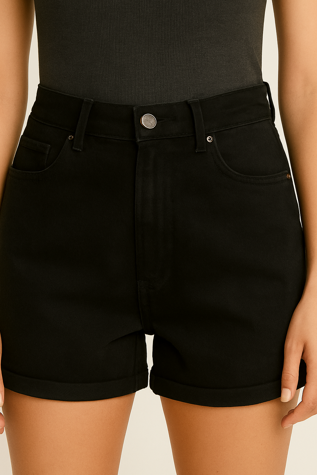 Women Cotton Black High-Waist Denim Shorts