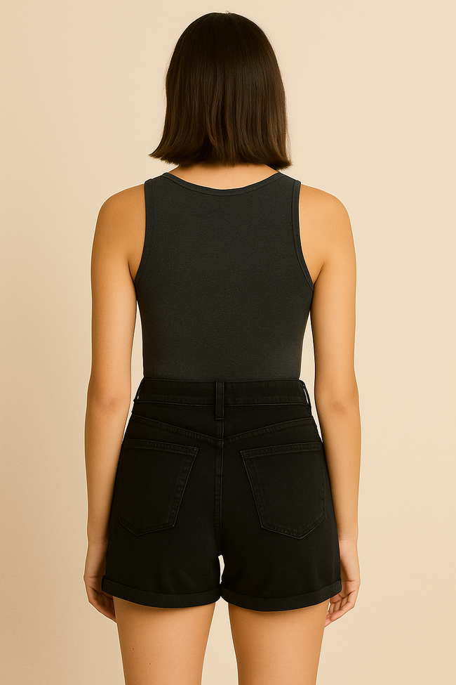 Women Cotton Black High-Waist Denim Shorts