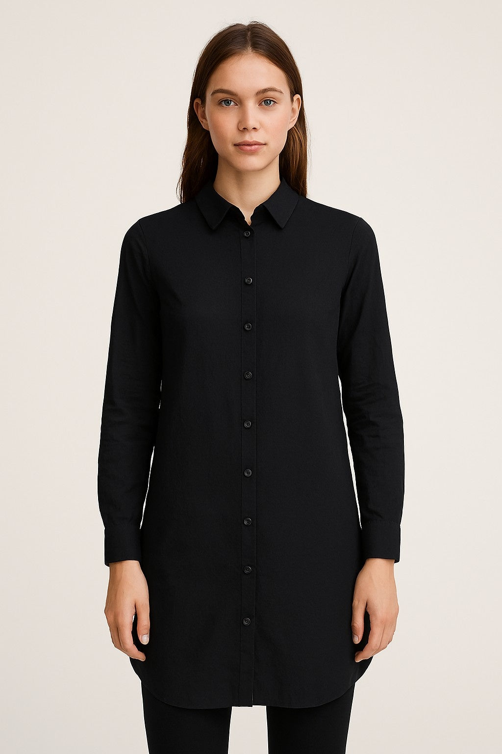 Women Black Cotton Longline Shirt Tunic