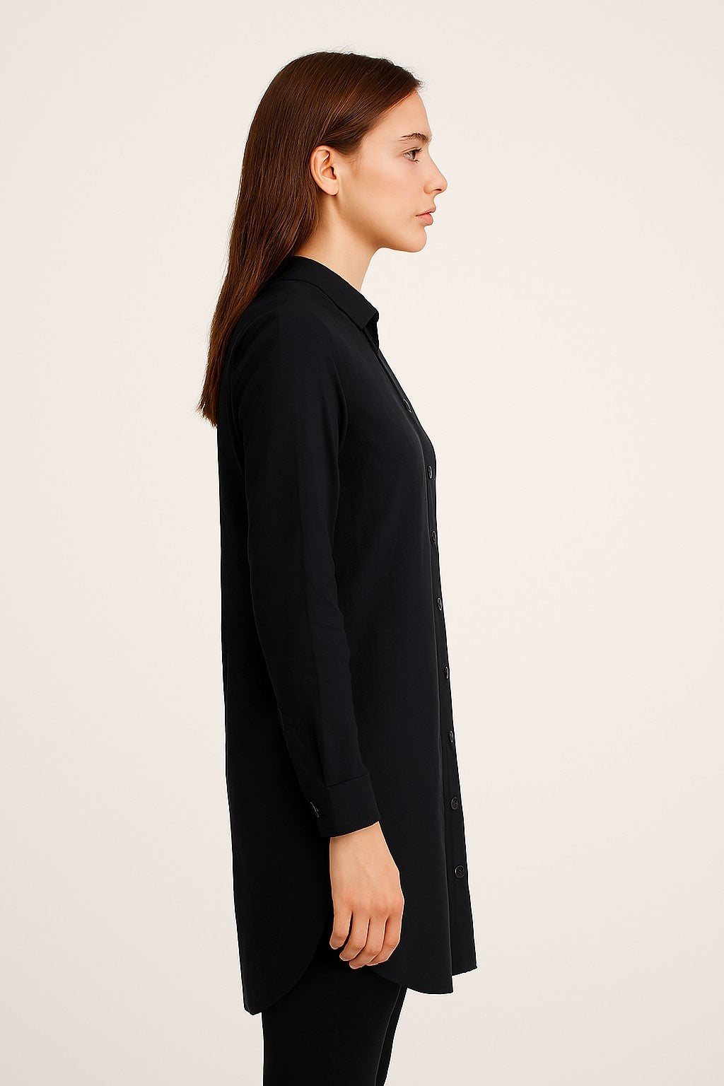 Women Black Cotton Longline Shirt Tunic