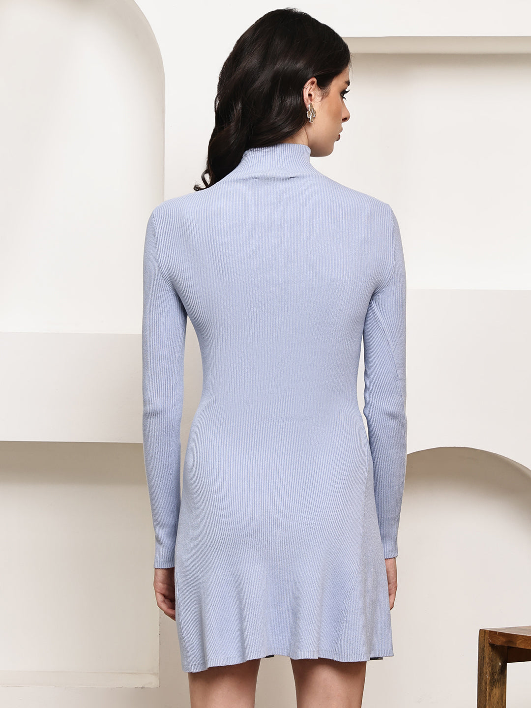 Women Sky blue  Acrylic Fit & Flare Knit Dress