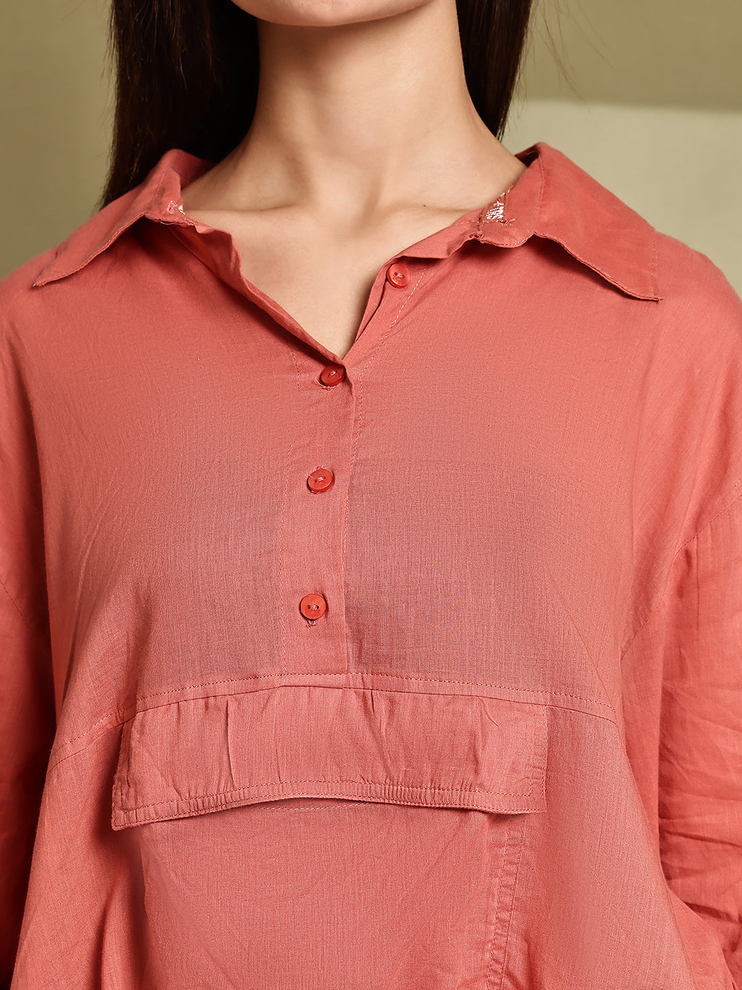 Women Rust Cotton Longline Shirt