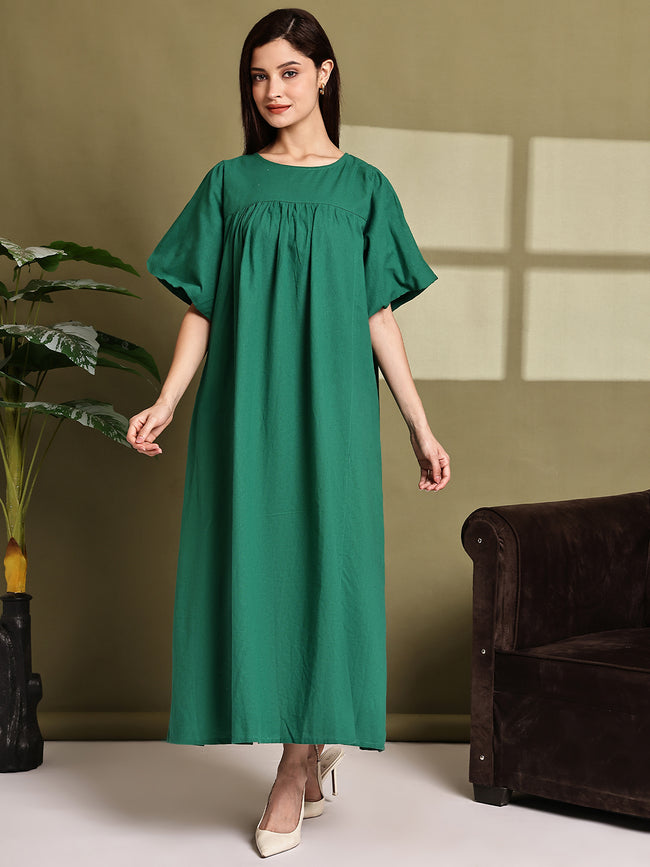 Women Green Cotton Maxi Dress
