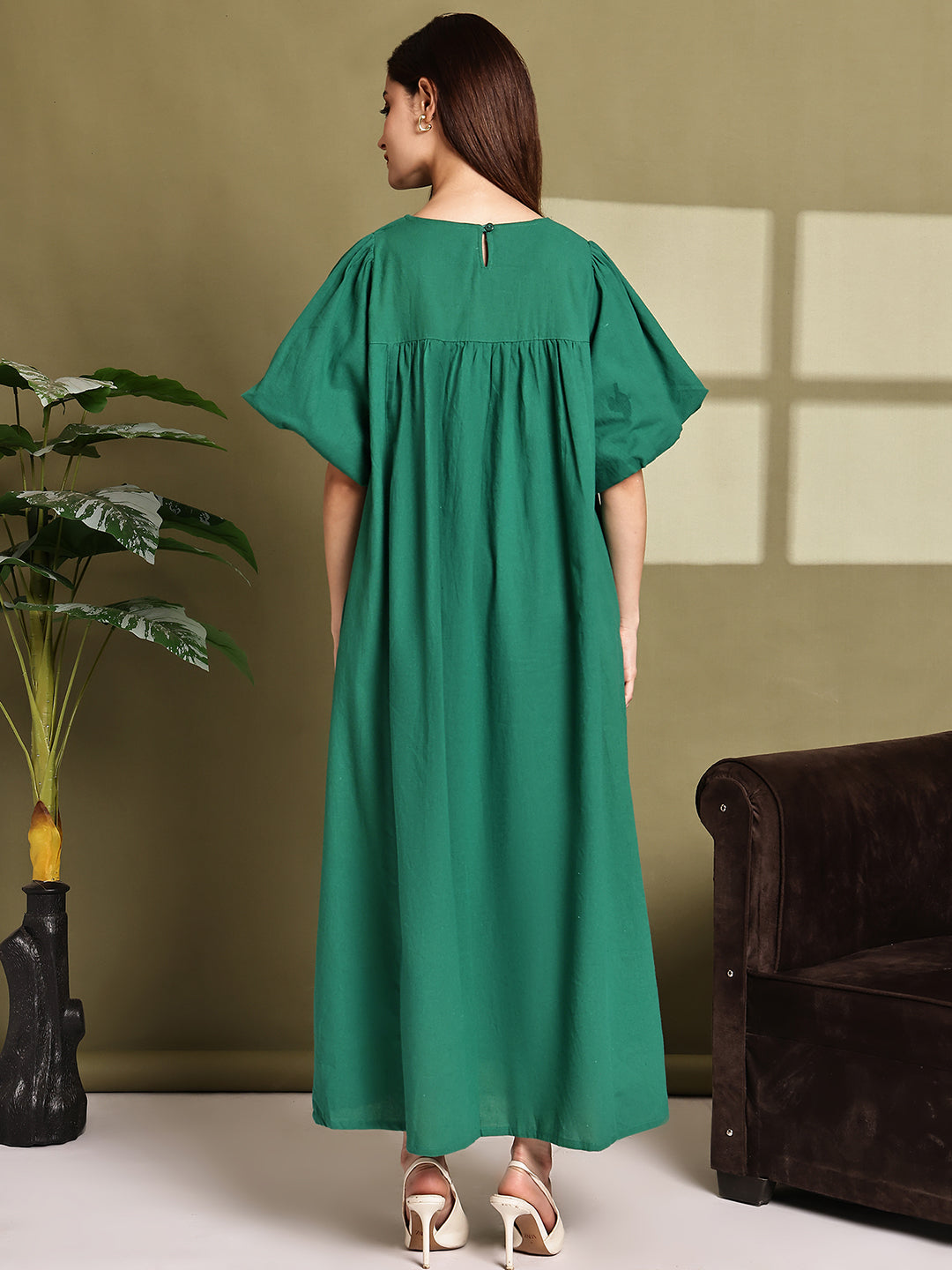 Women Green Cotton Maxi Dress