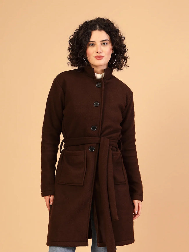Women Dark Brown Polar Fleece Overcoat