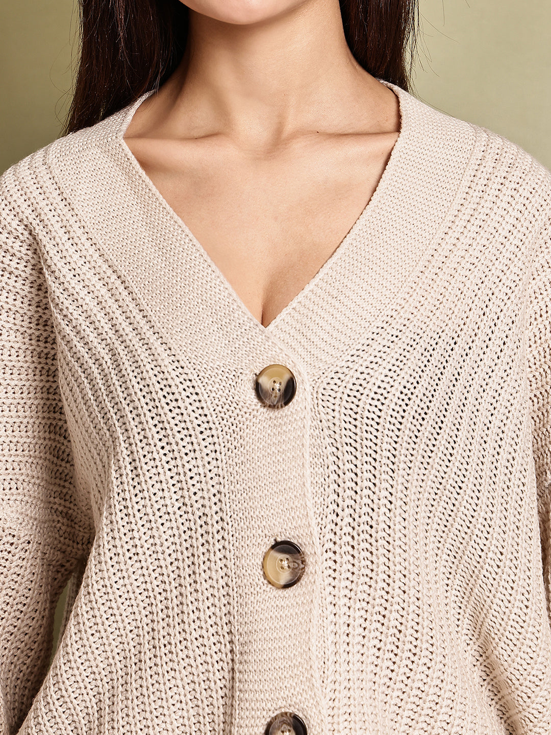 Women Beige Acrylic Cardigan