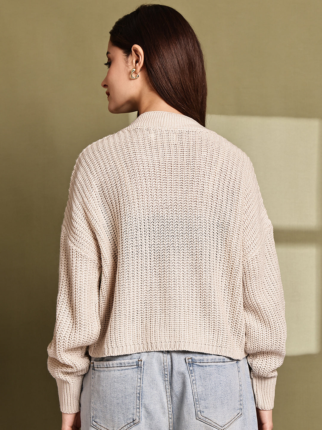 Women Beige Acrylic Cardigan