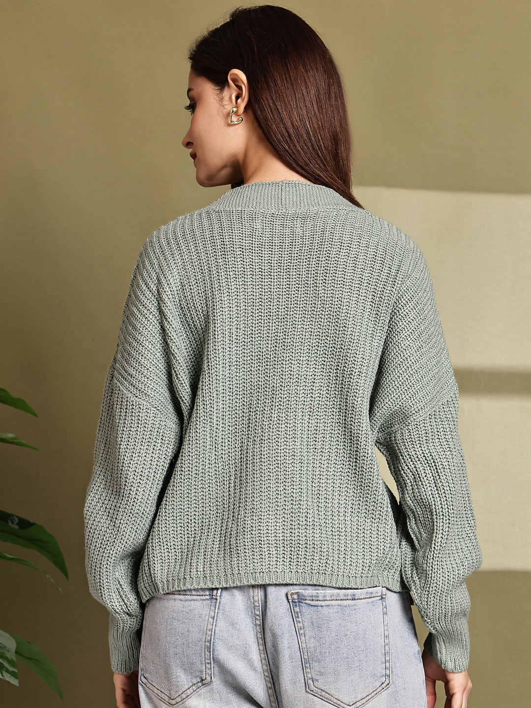 Women Green Acrylic Cardigan