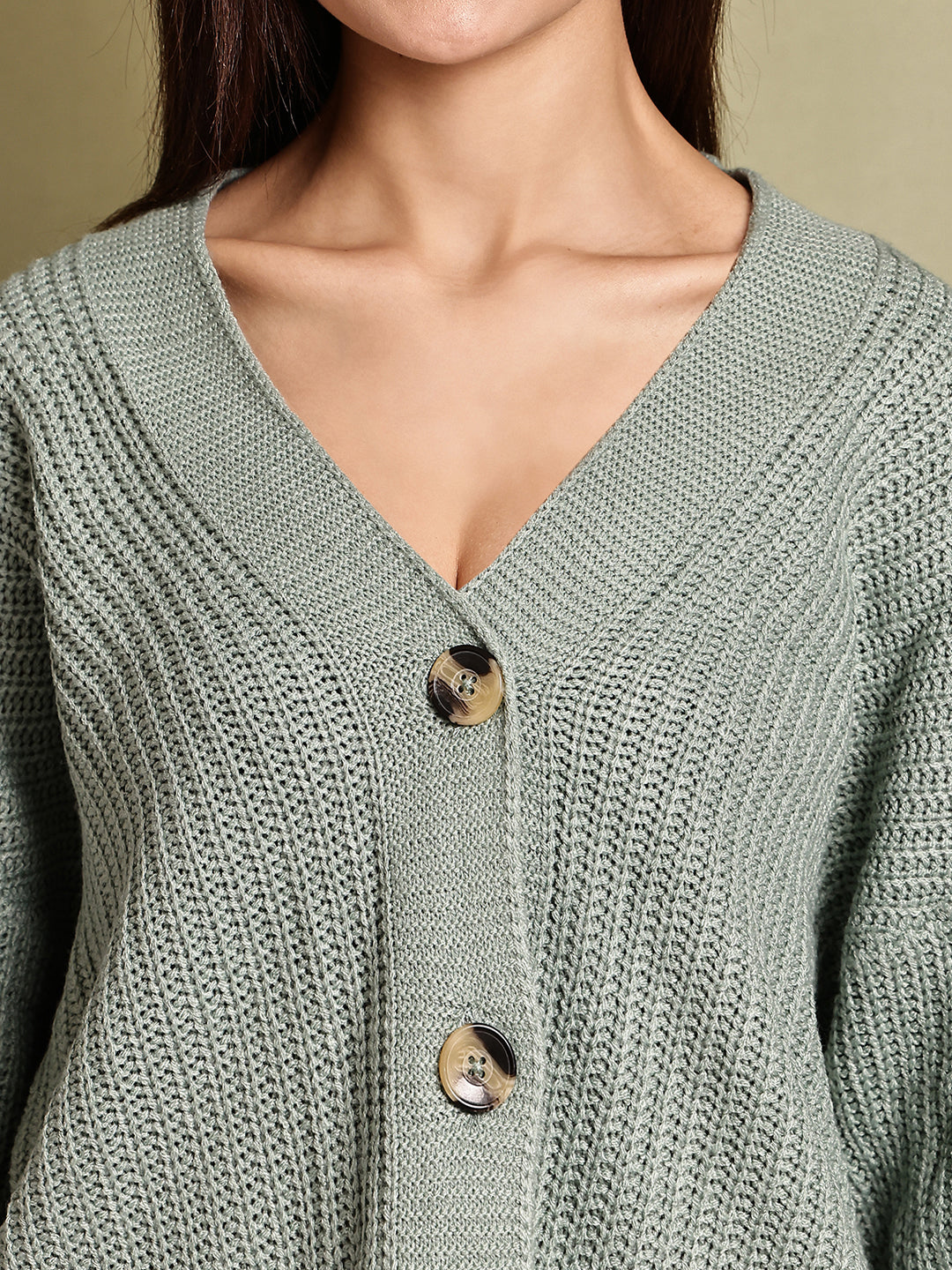 Women Green Acrylic Cardigan