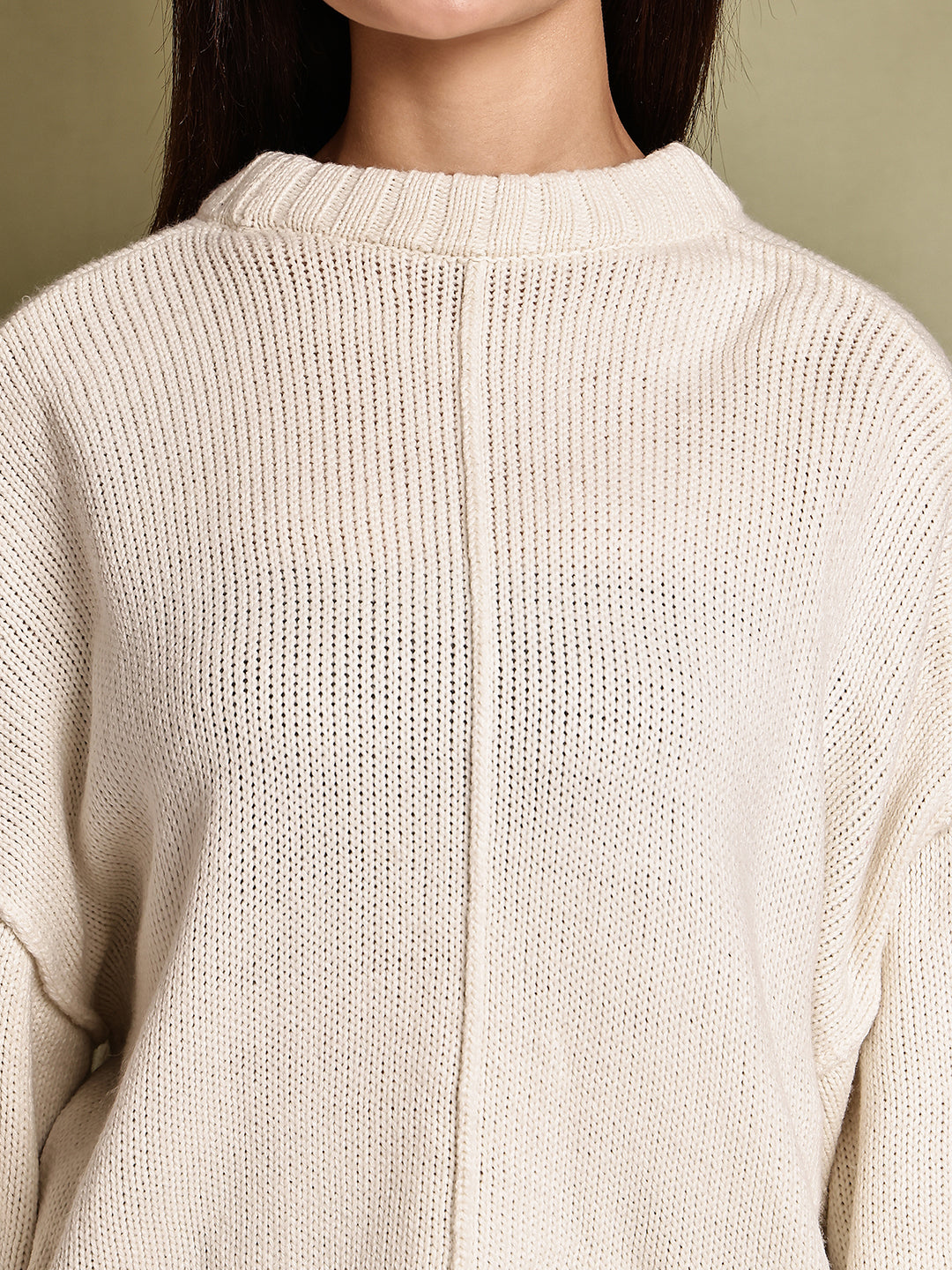 Women Cream Full Sleeve Knit Sweater