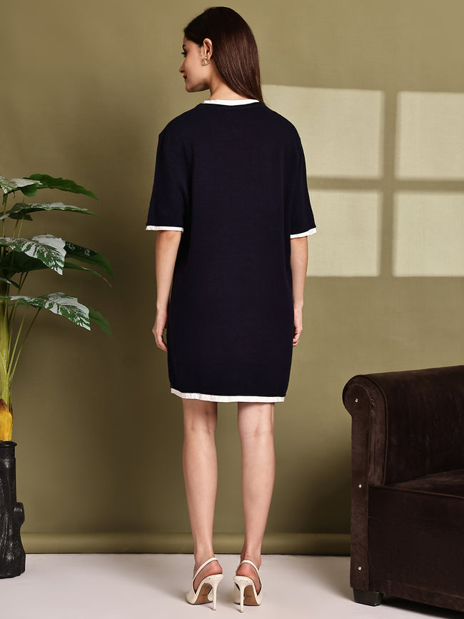 Women Blue Cotton Mini Shift Dress
