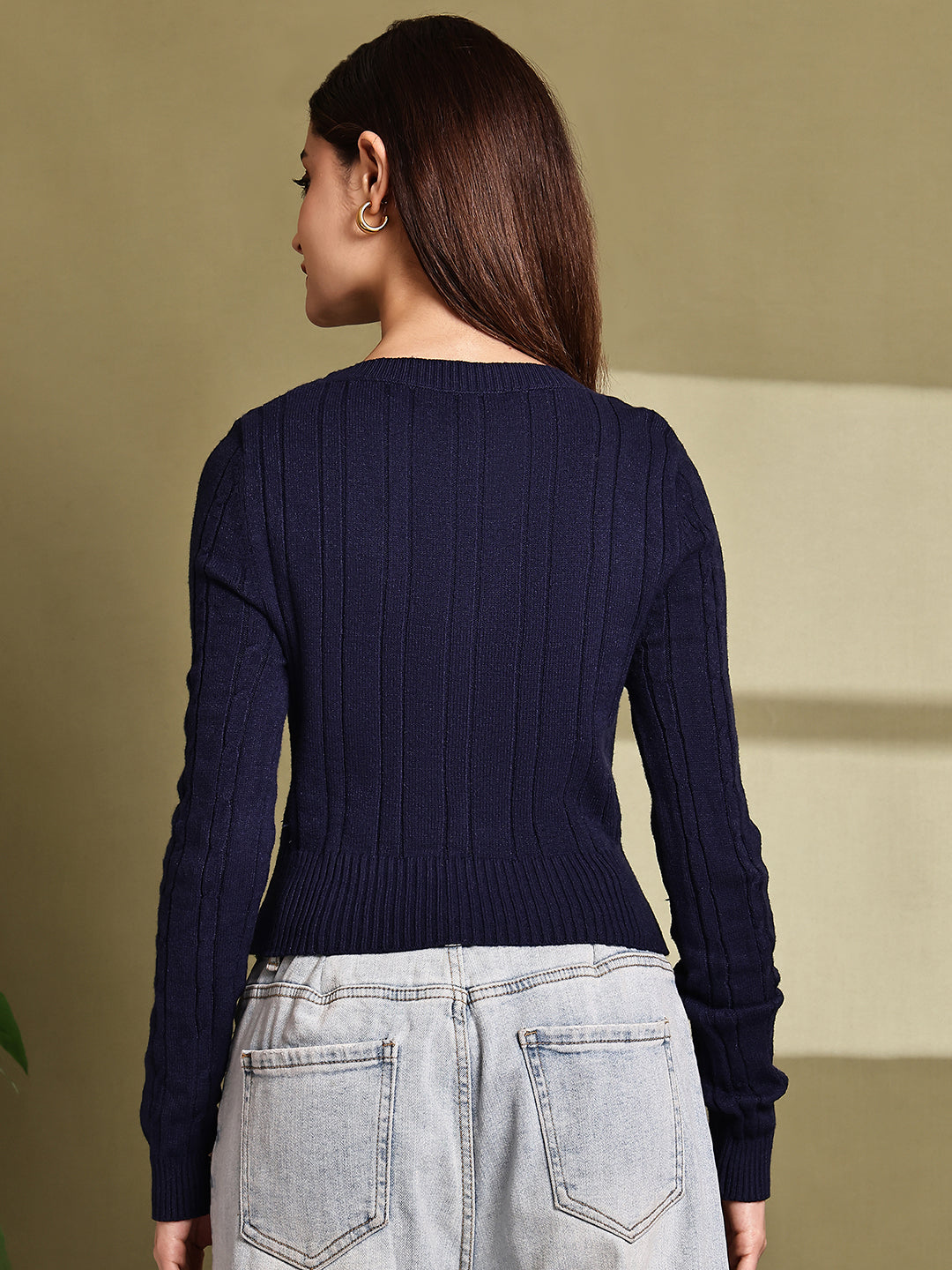 Women Blue Viscose Knit Sweater
