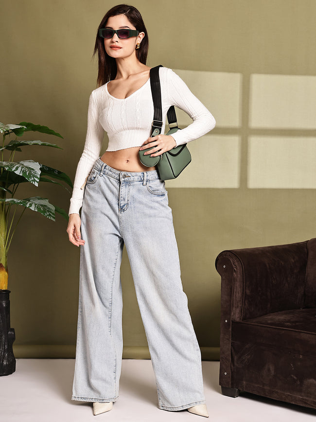 Women White Viscose Knit Sweater