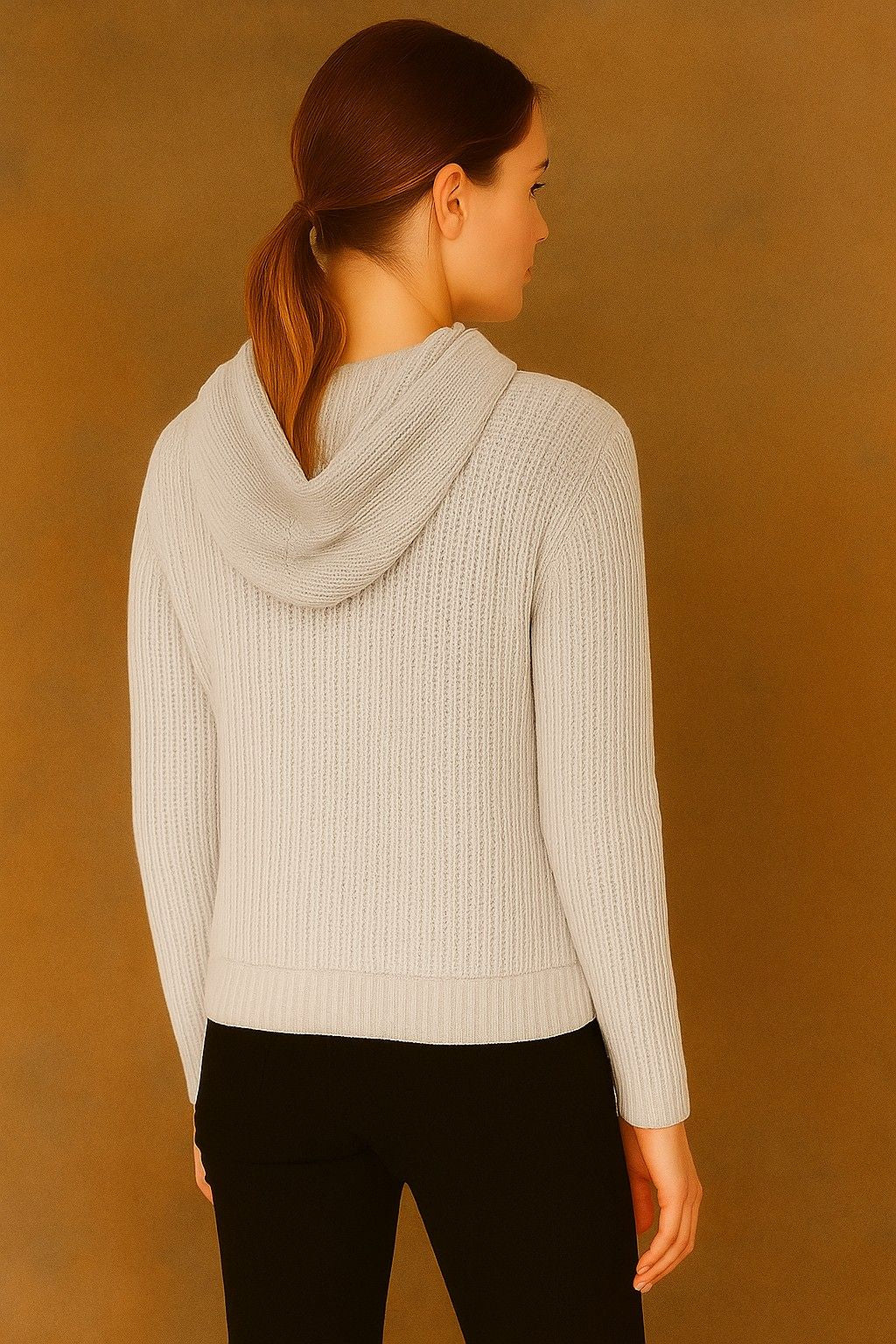 Women Acrylic Full Sleeve Grey Knitted Hoodie Sweatshirt