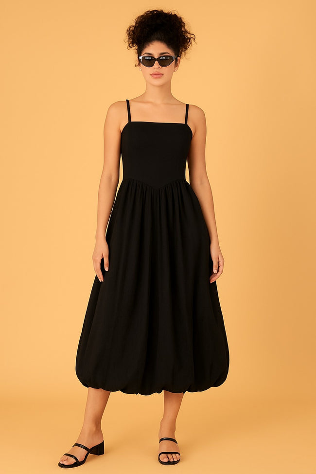 Women Cotton Black Balloon Dress