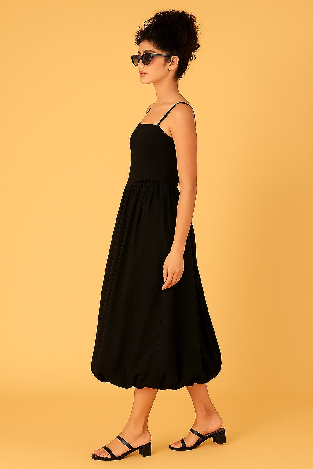 Women Cotton Black Balloon Dress