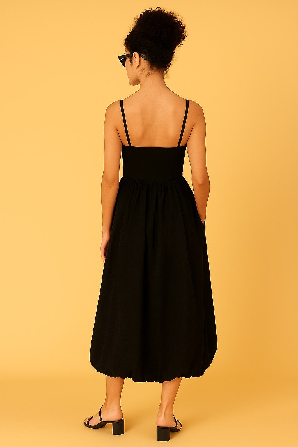 Women Cotton Black Balloon Dress