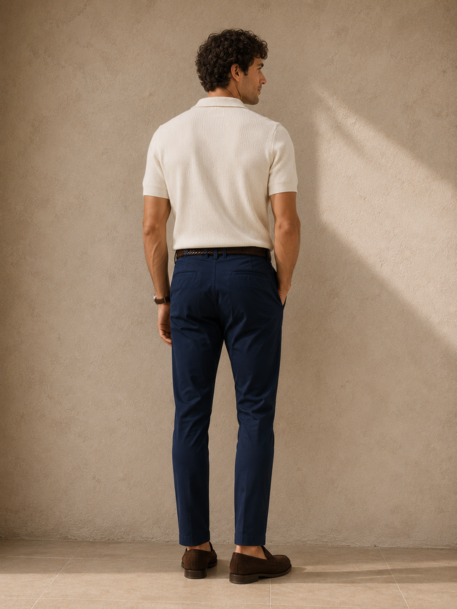 Men Navy Tailored Fit Trousers