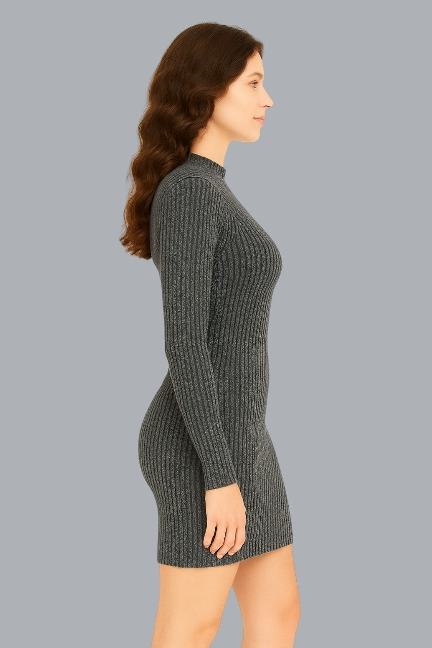 Women Viscose Black Metallic Ribbed Bodycon Dress