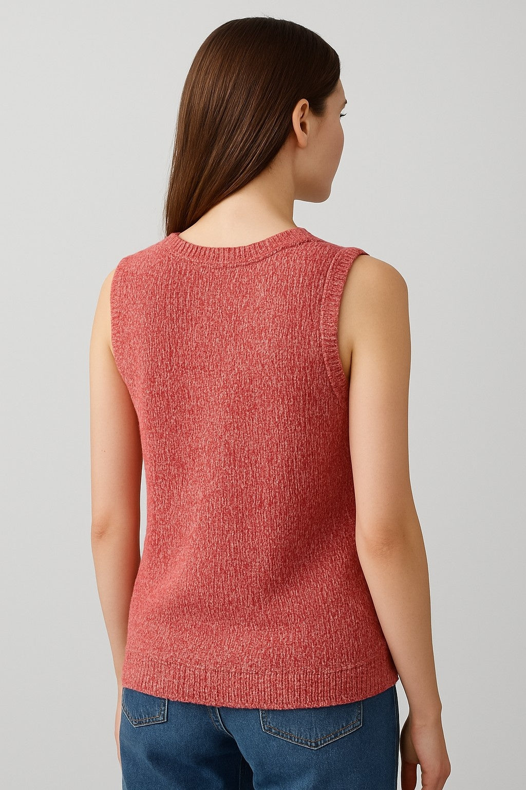 Women Acrylic Stretchable Red Sleeveless Sweater