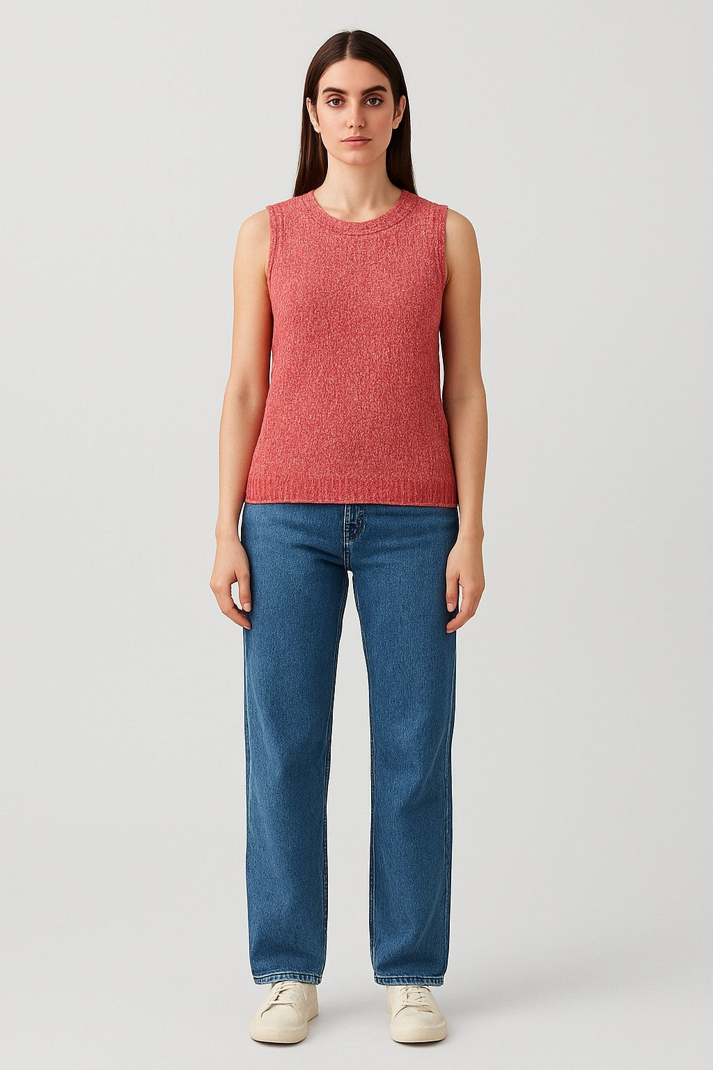 Women Acrylic Stretchable Red Sleeveless Sweater