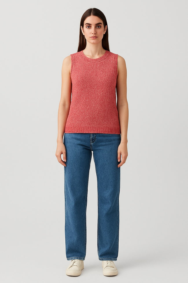 Women Acrylic Stretchable Red Sleeveless Sweater