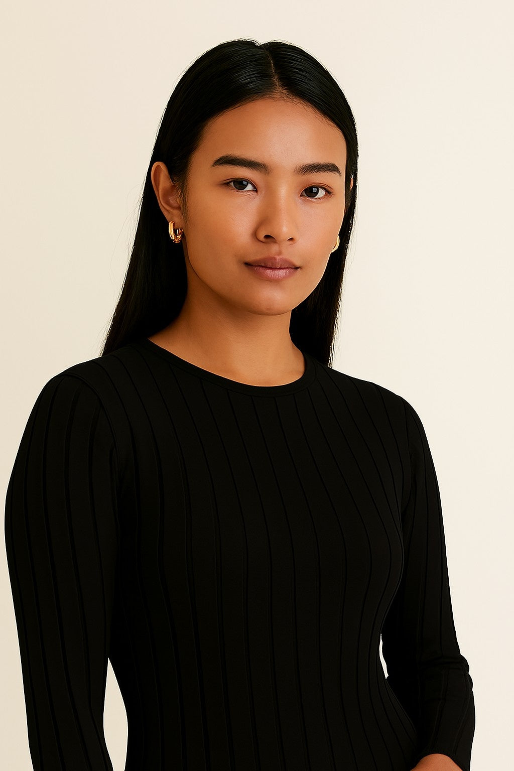 Women Acrylic Black Ribbed Knit Bodycon Midi Dress