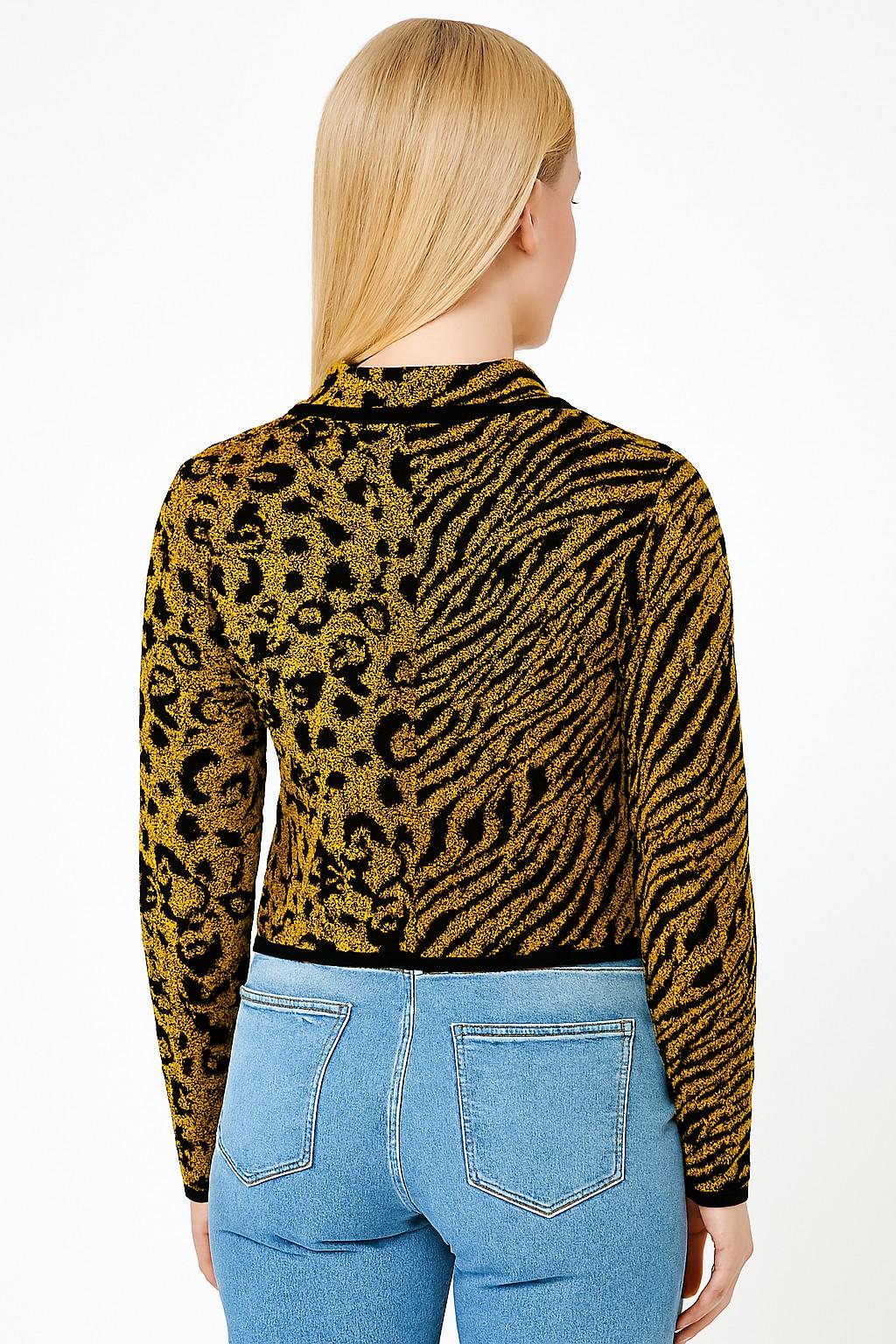 Women Acrylic Full Sleeve with Brown Animal Print Cardigan
