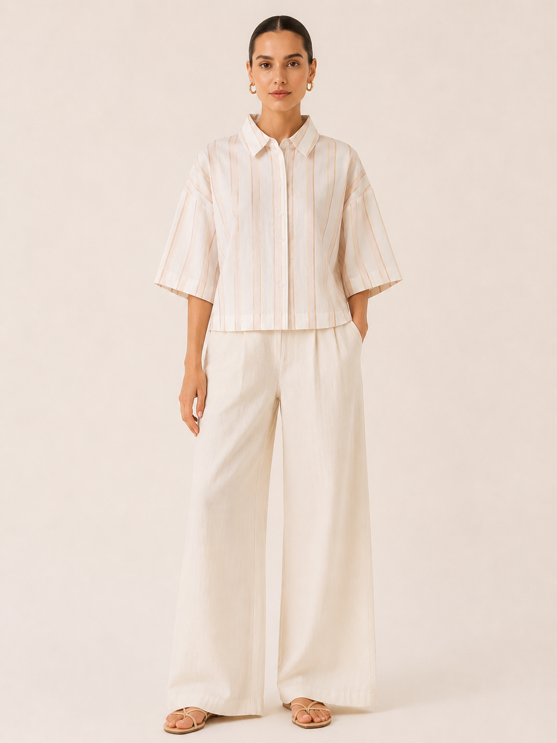 Women Peach Resort Stripe Shirt