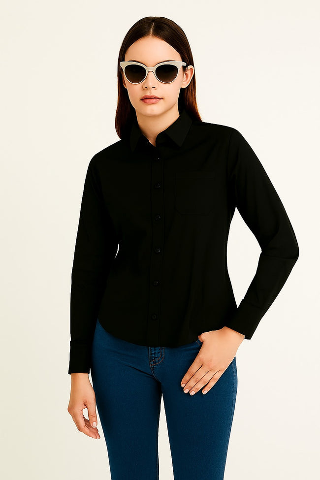 Women Cotton Black Classic Shirt