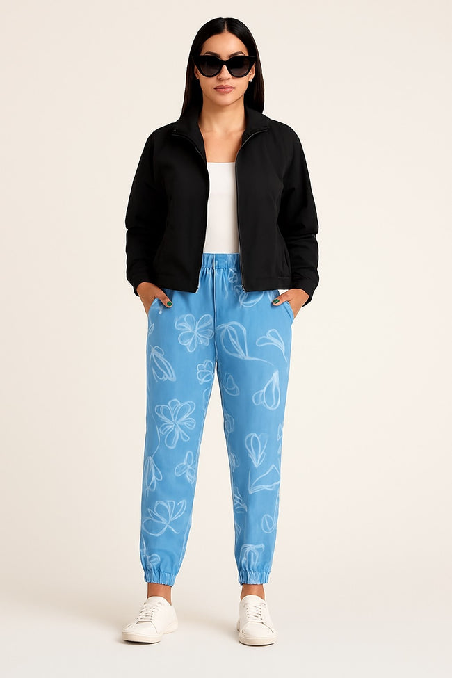 Women Blue Cotton Jogger Pants
