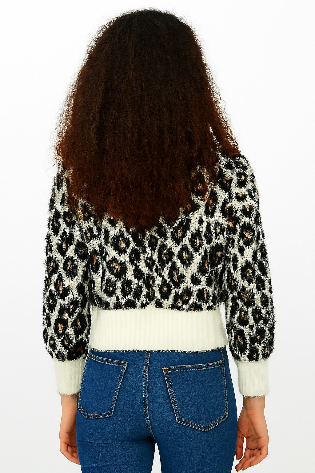 Women Black Tiger Print Down Shoulder Sweater