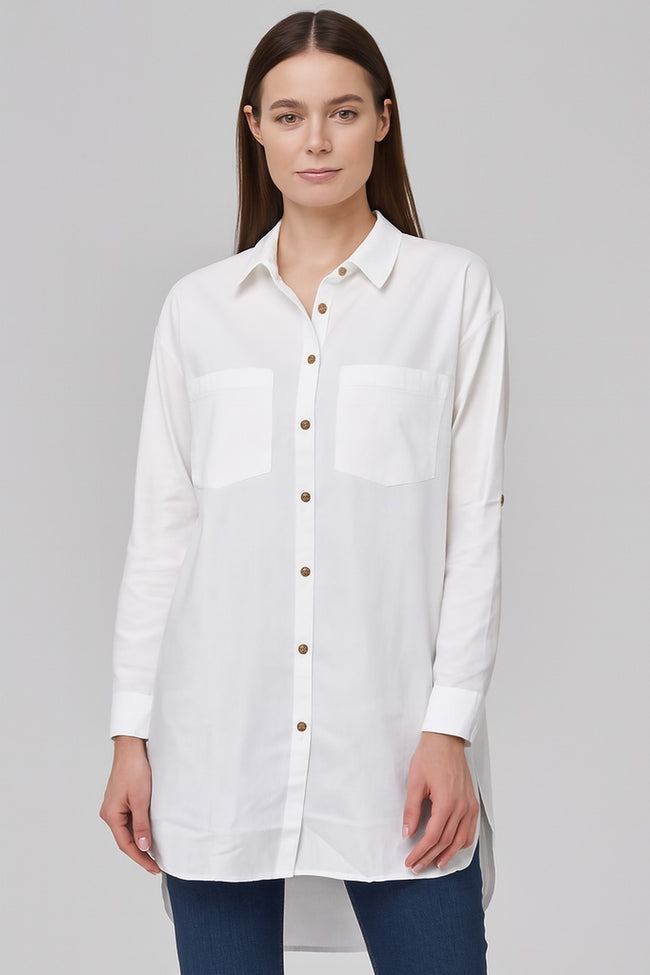 Women White Cotton Loose Fit Shirt with Back Button