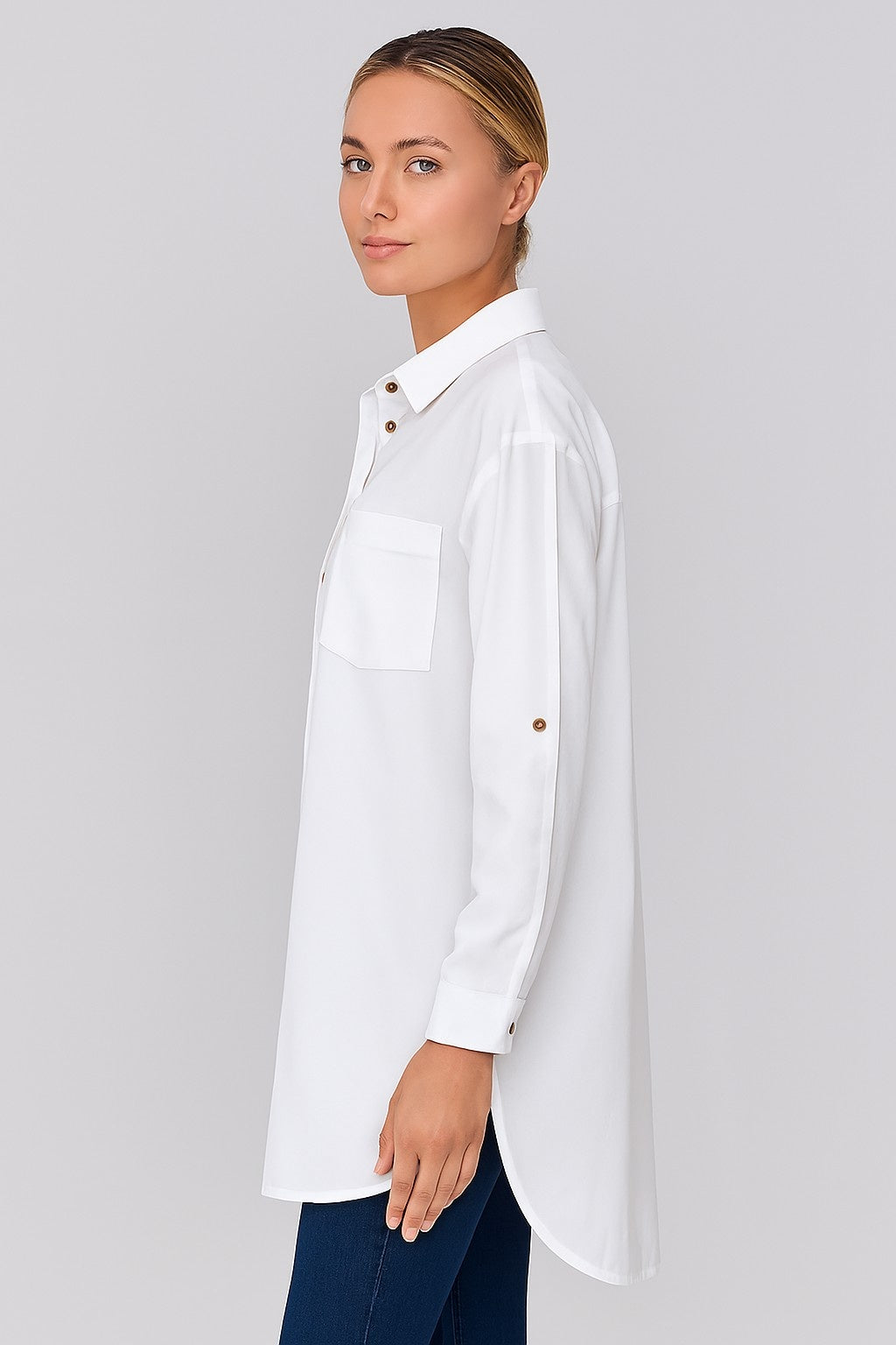 Women White Cotton Loose Fit Shirt with Back Button