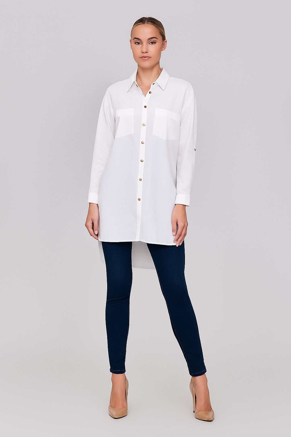 Women White Cotton Loose Fit Shirt with Back Button