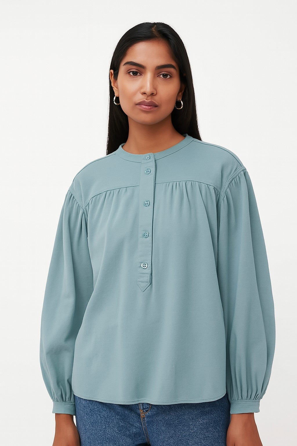 Women Blue Cotton Loose Fit Top