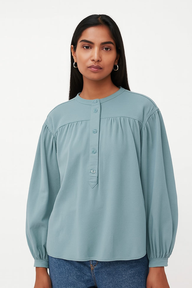 Women Blue Cotton Loose Fit Top
