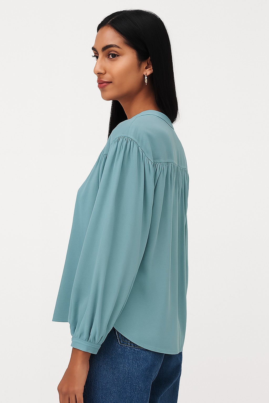Women Blue Cotton Loose Fit Top