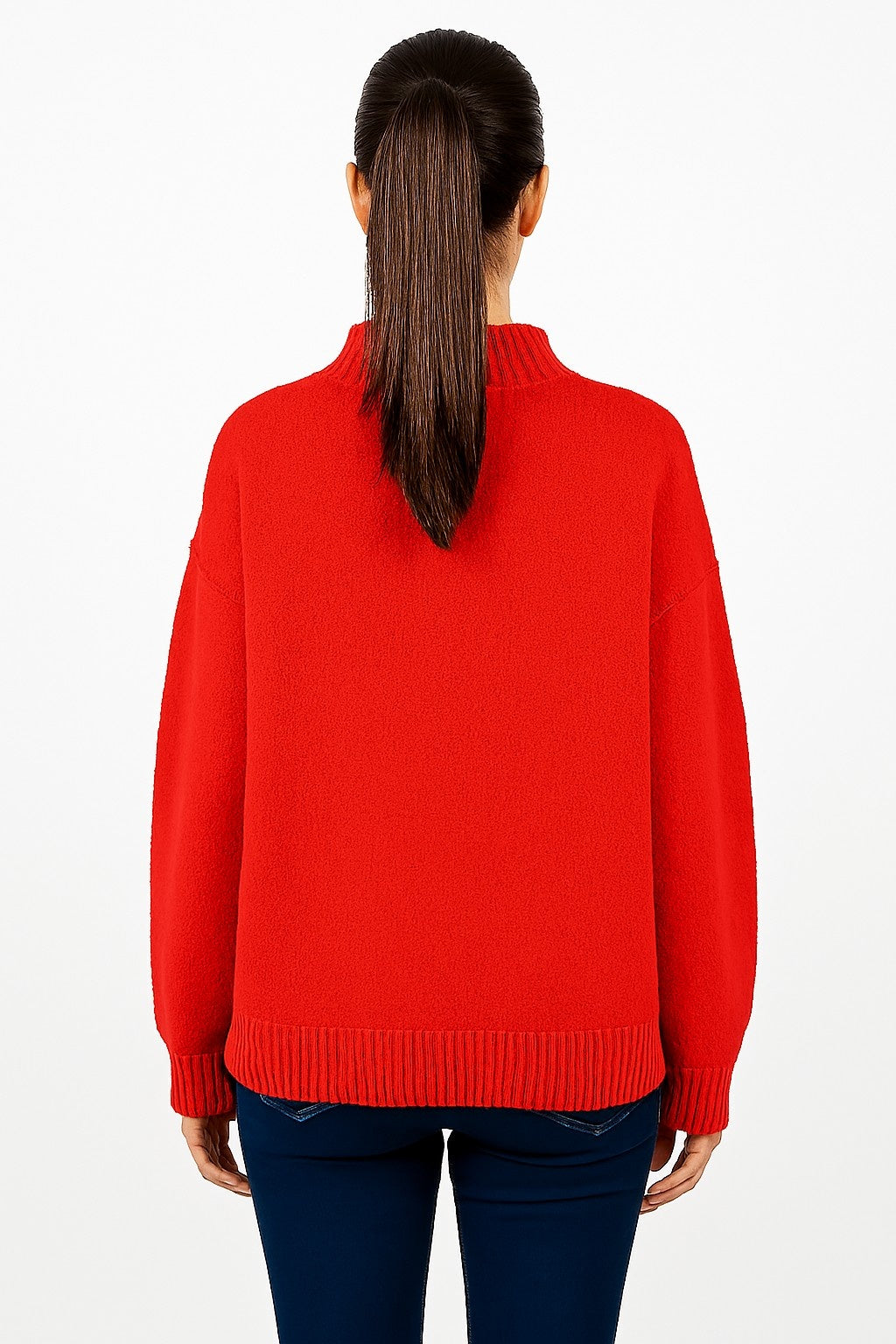 Women Red Acrylic Full Sleeve Cozy High Neck Sweater