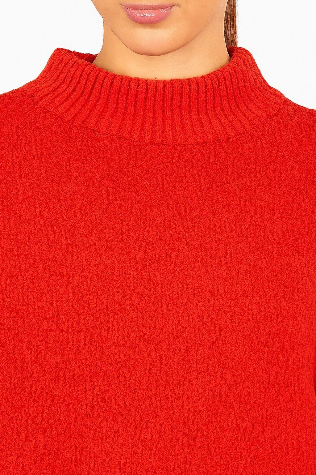 Women Red Acrylic Full Sleeve Cozy High Neck Sweater