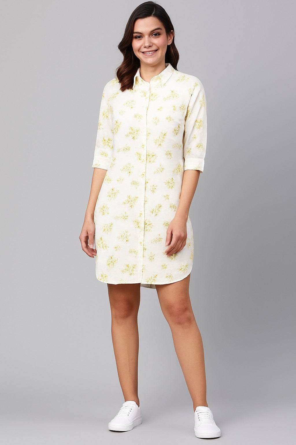Women White Floral Printed Shirt Tunic