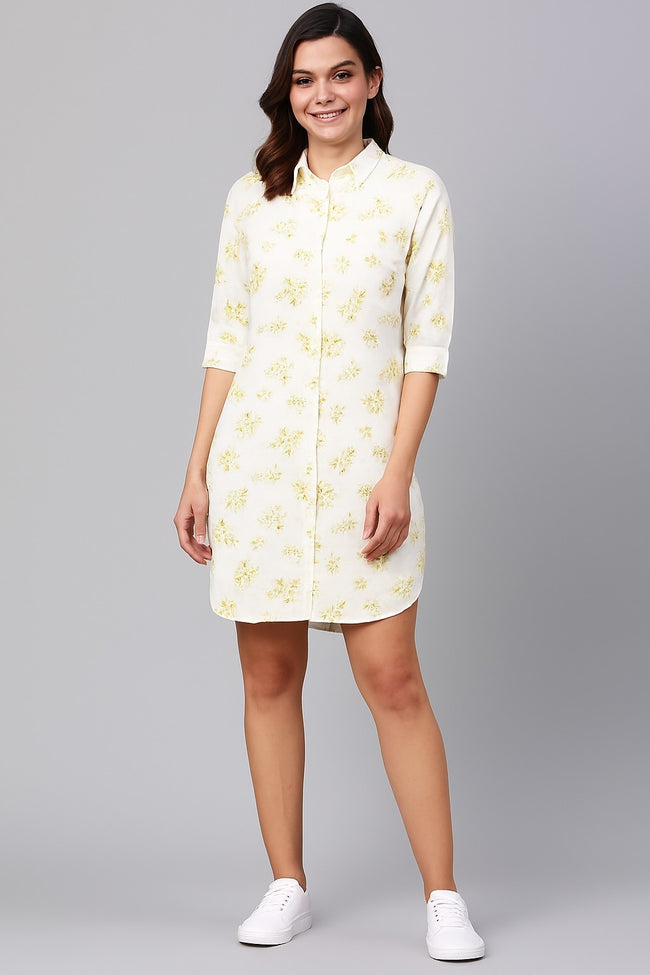 Women White Floral Printed Shirt Tunic