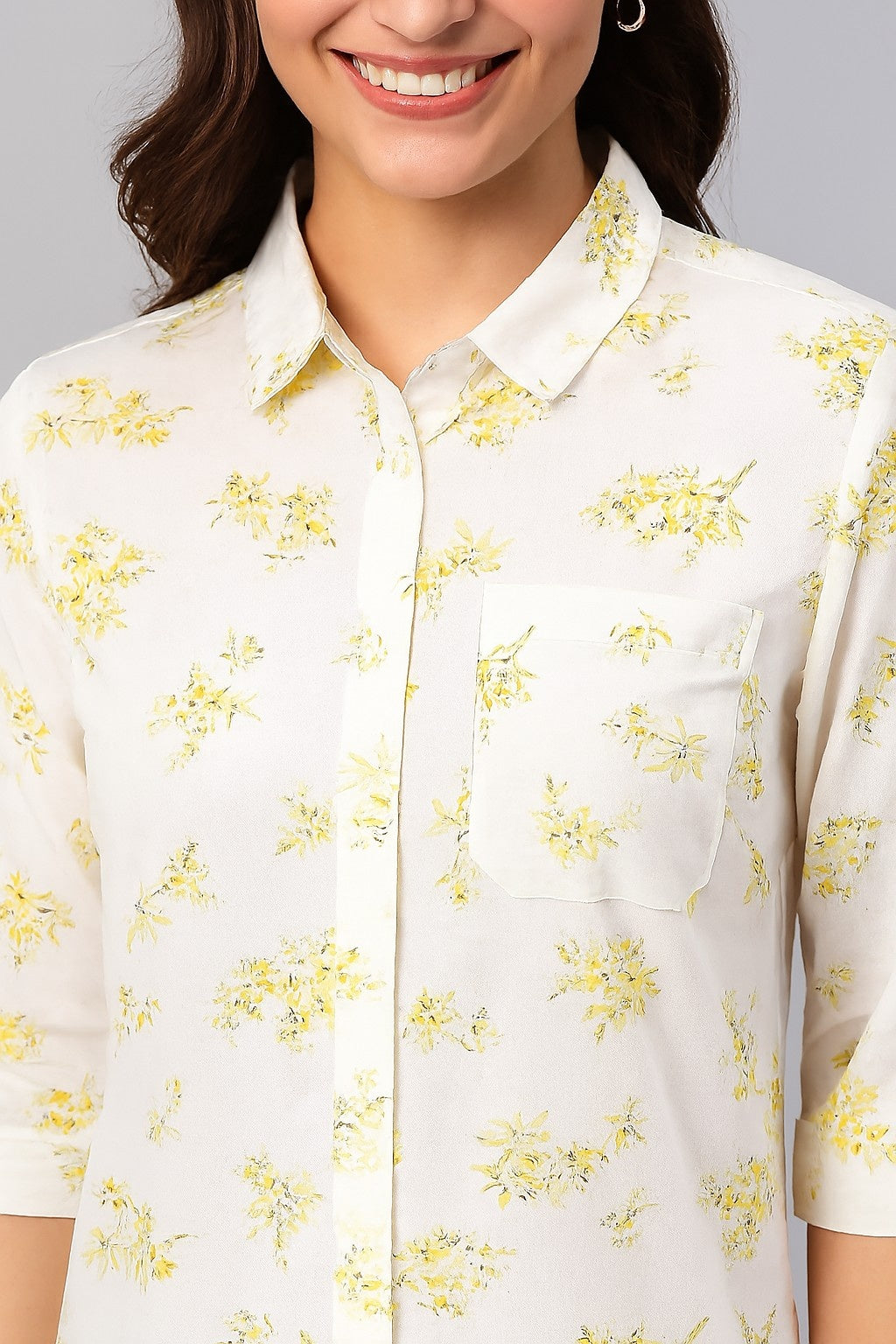 Women White Floral Printed Shirt Tunic