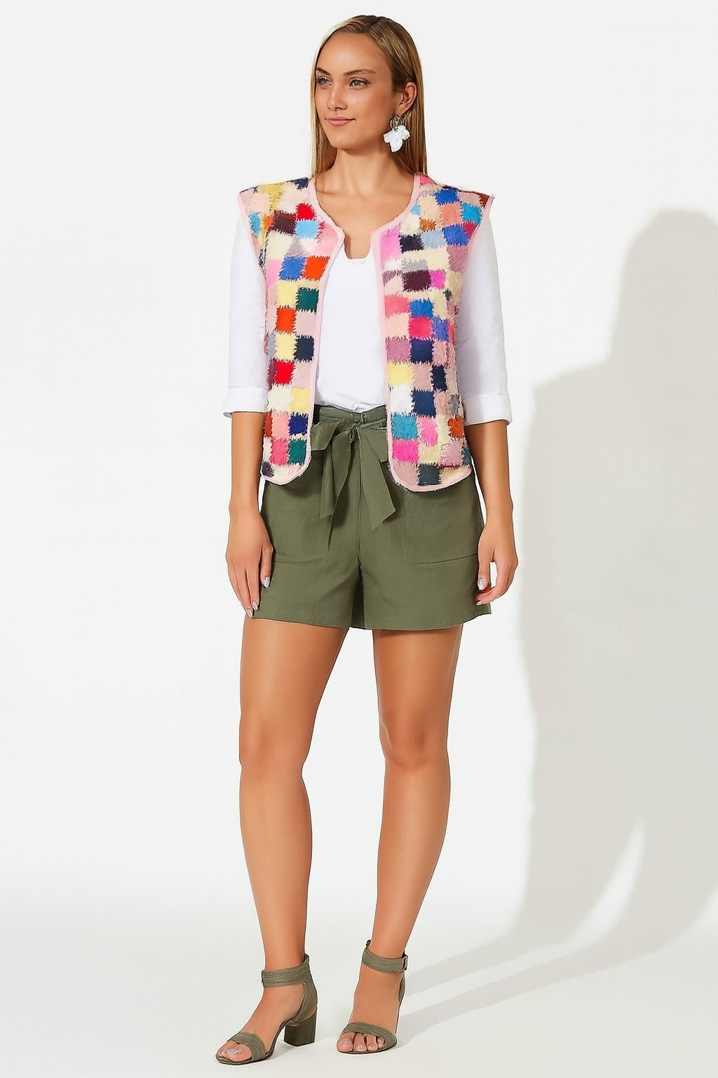 Women Green High-Waist Shorts With Belt