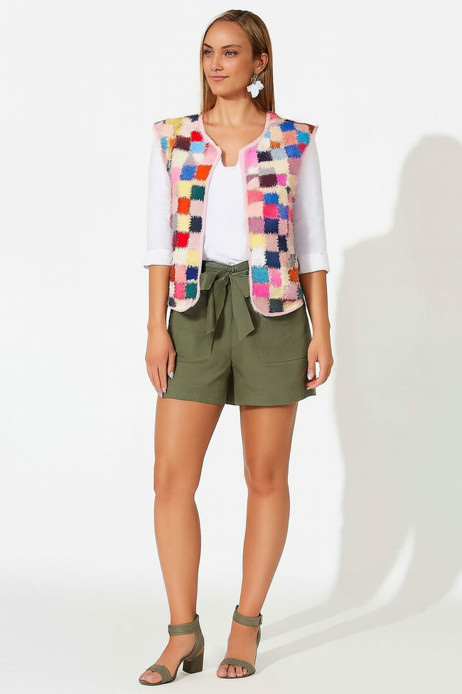 Women Green High-Waist Shorts With Belt