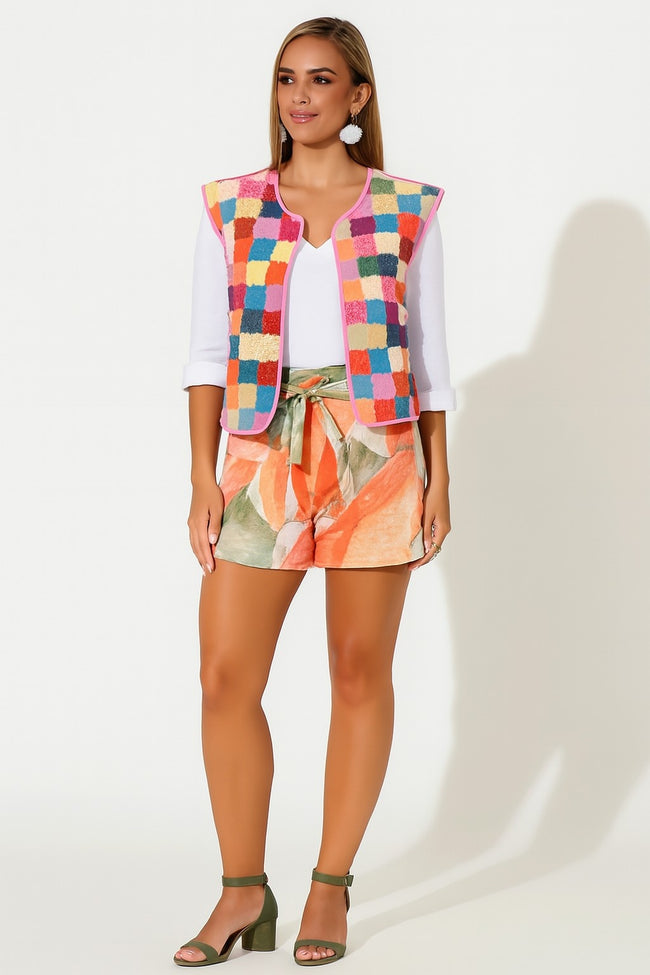 Women Orange High-Waist Shorts With Belt