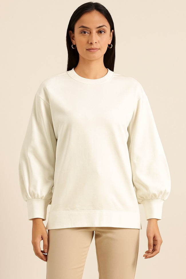 Women Off White Cotton Blend Sweatshirt
