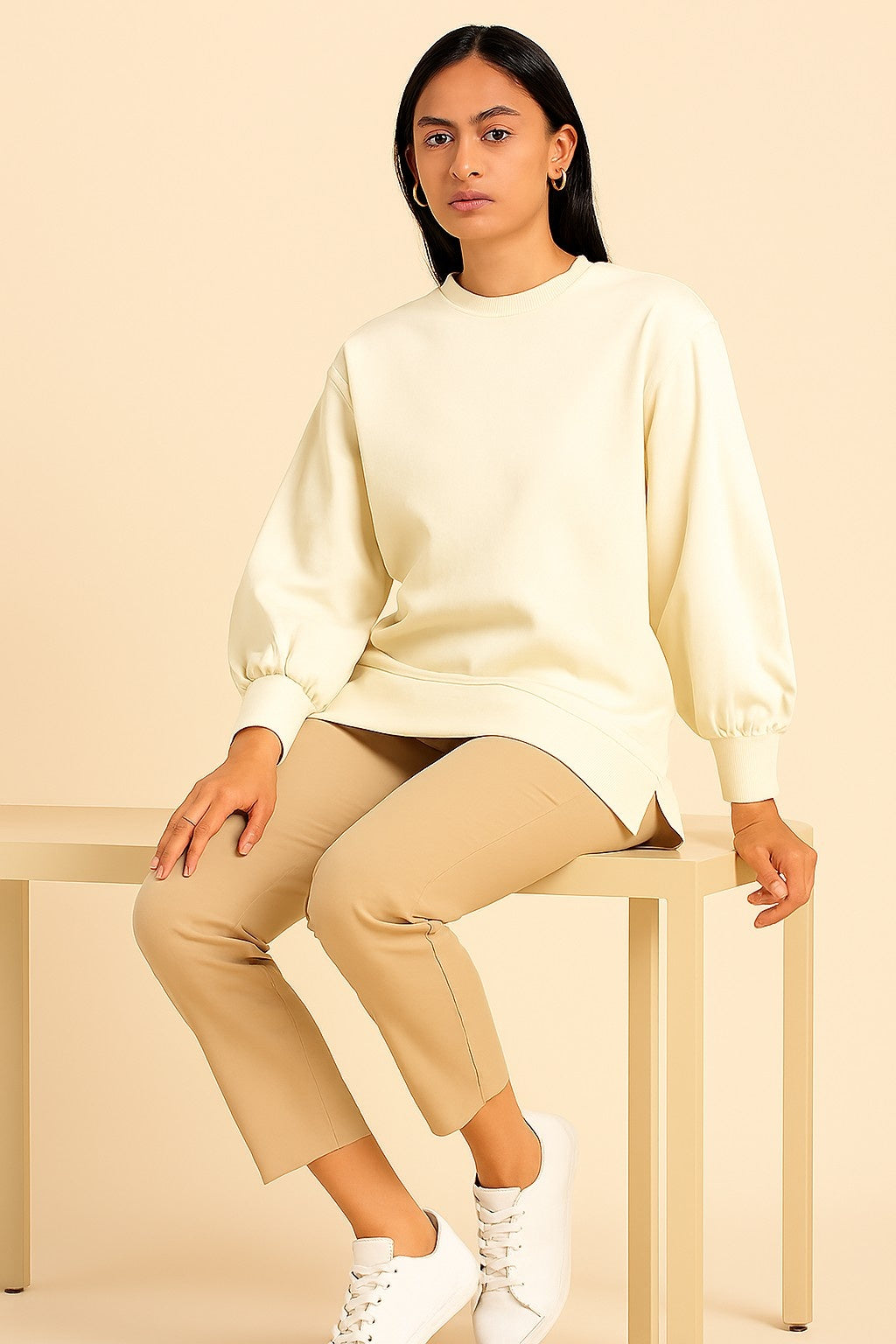 Women Off White Cotton Blend Sweatshirt